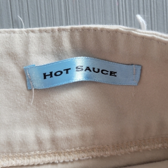Hot Sauce Beige Skirt Knee Length White Stitching One Patch Pocket - Picture 6 of 6